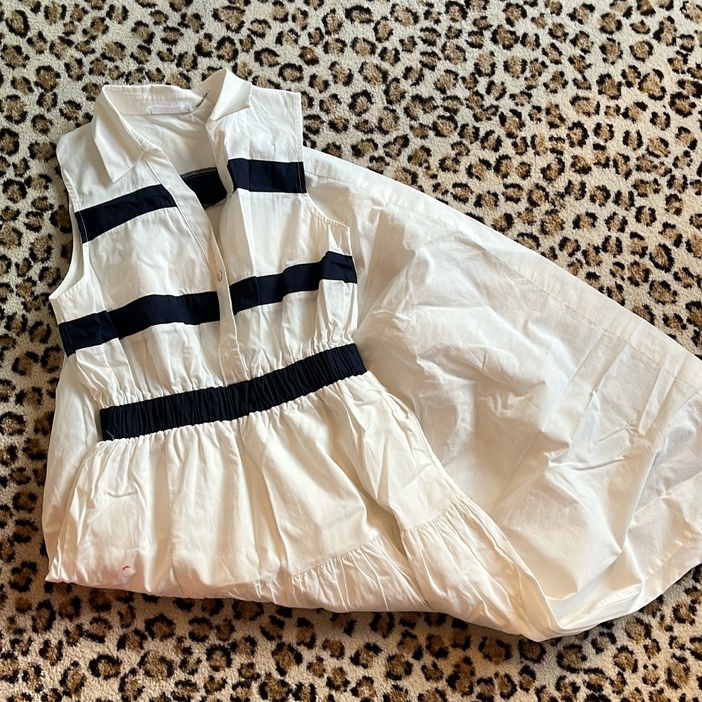 Elegant Navy blue and White Striped Dress